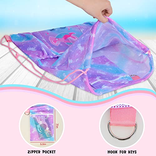 Mesh Drawstring Backpack Bag With Zipper Pocket Beach Bag For Swimming Gear Backpack Gym Storage Bag For Kids Large #TOP4