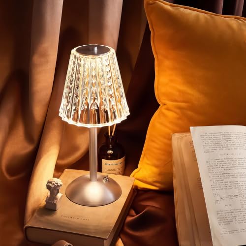 Image of Liliful 2 Pcs Cordless Table Lamp Rechargeable Touch LED Small Gold Portable Battery Operated USB-c Desk Lamp 3 Color Dimmable for Bedroom Living Room Dining (Silver,Classic Style)