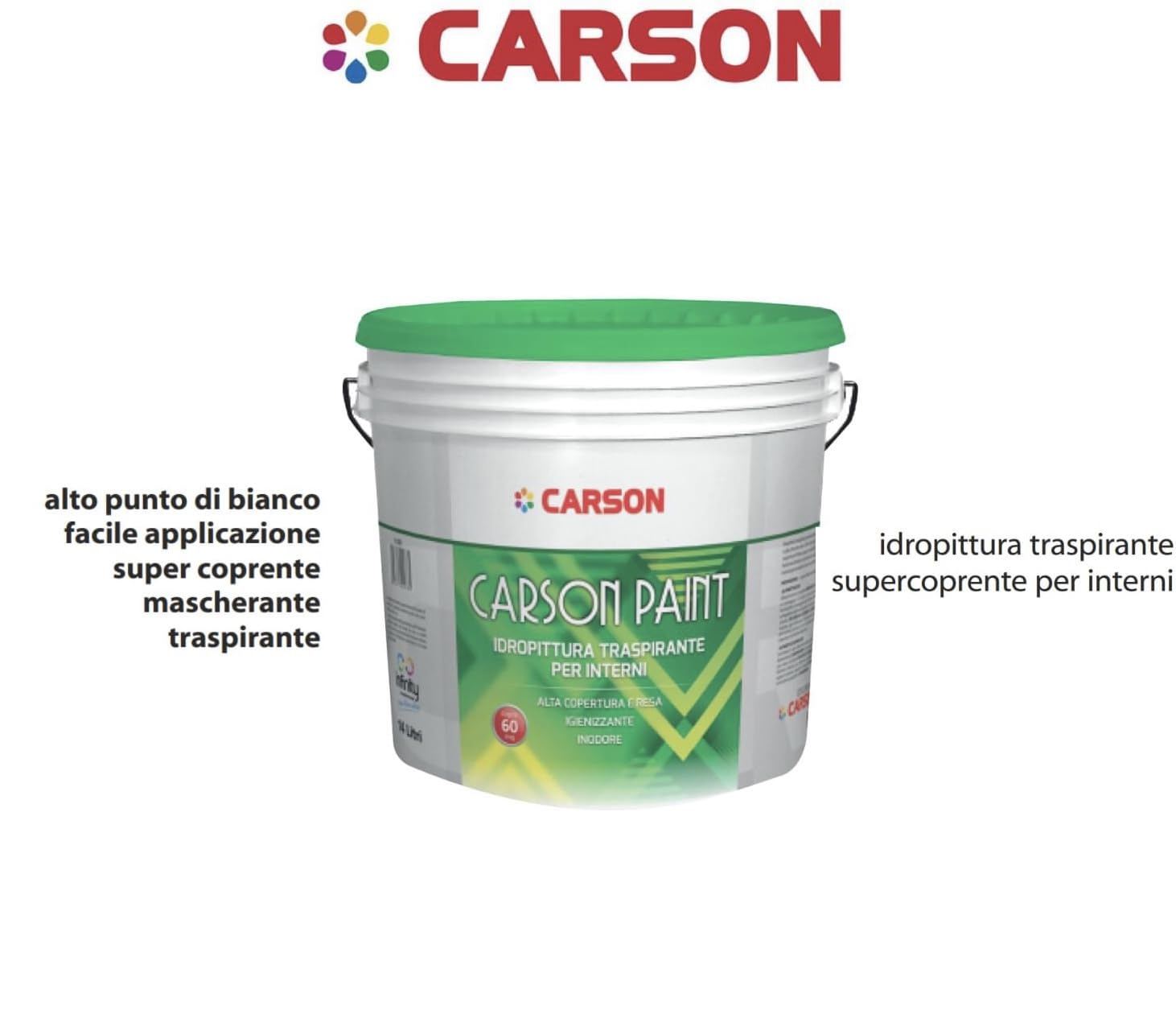 CARSON PAINT Pittura per interni SUPERCOPRENTE Traspirante IGIENIZZANTE (LT. 14)
