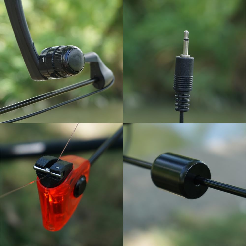 Hirisi Tackle Lot de 4 détecteurs de touche de pêche à la carpe avec lumière LED 2,5 mm