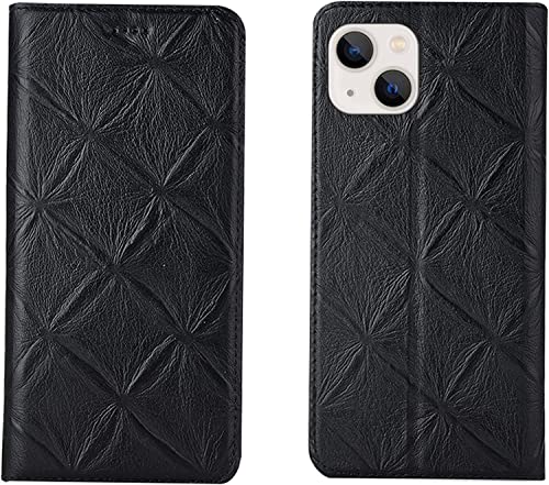 Étui portefeuille iPhone 14 magnétique en cuir véritable de luxe Svart
