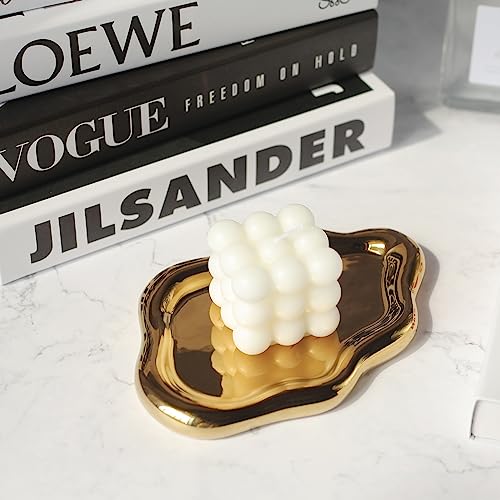 Image of Jewelry Dish Trinket Tray for Women, Ring Dish Holder, Unique Cloud Shape Ceramic Plate Cute Things Vanity Aesthetic Room Decor Mother's Day Birthday (Gold)