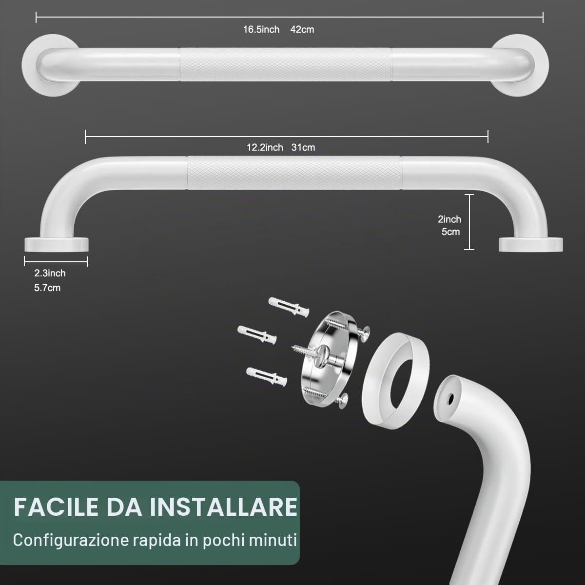 FANHAO 2 Pezzi Maniglione Bagno, 41 cm Maniglione Doccia SUS304 Acciaio Inossidabile, Antiscivolo, barra di sostegno per parete della vasca per Disabili Anziani Gravida Bambini