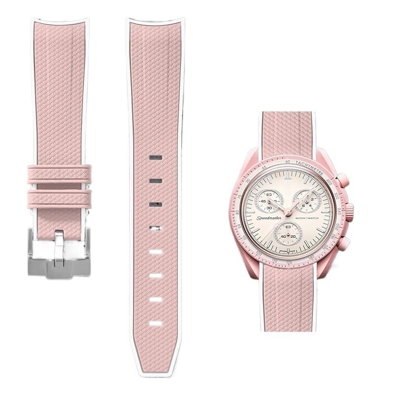 Bracelet montre caoutchouc Omega rose blanc flash