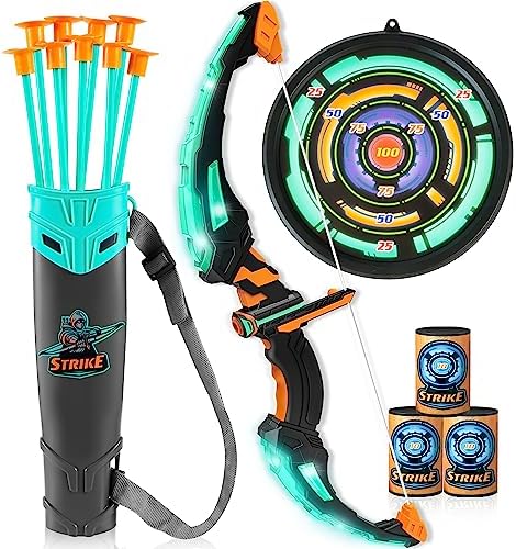 JOYIN Kids Bow and Arrow Set – LED Light Up Archery Toy Set with Suction Cup Arrows, Target & Arrow Case, Indoor and Outdoor Toys for Children Boys Girls