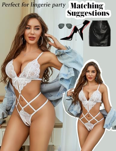 Image of Avidlove Women Lingeries Deep V Teddy Lingerie Sexy Lace Bodysuit Cut Out One Piece Mini Babydoll