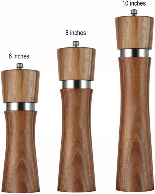 6/8/10 Inch Wooden Pepper Grinder Set with Wood Holder Manual Salt and Pepper Mills Spice Shaker Grinder Kitchen BBQ Tools (Size : Small)