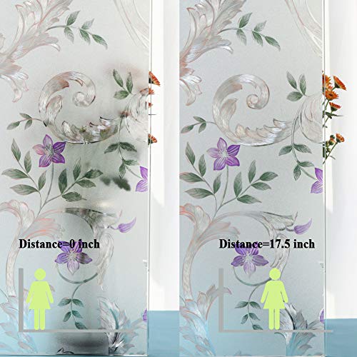 Decorative Window Film Etched Floral,Privacy Door Film,Static Cling Glass Film,No Glue Stained Glass Anti Uv Window Paper For Bathroom,Office,Meeting Room,Bedroom,17.5 Inches By 78.7 Inches #TOP4