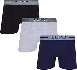 Cuecas Lupo Kit 3 peças boxer algodão 784 elástico largo