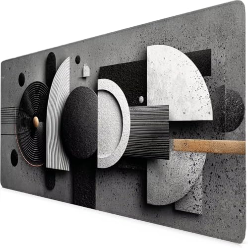 Tapis de souris géométrie moderne grand format gris 600x300mm avec bordure surpiquée premium