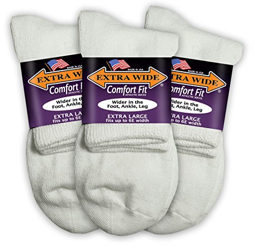 Extra Wide Comfort Fit Athletic Quarter Socks (3-Pack)