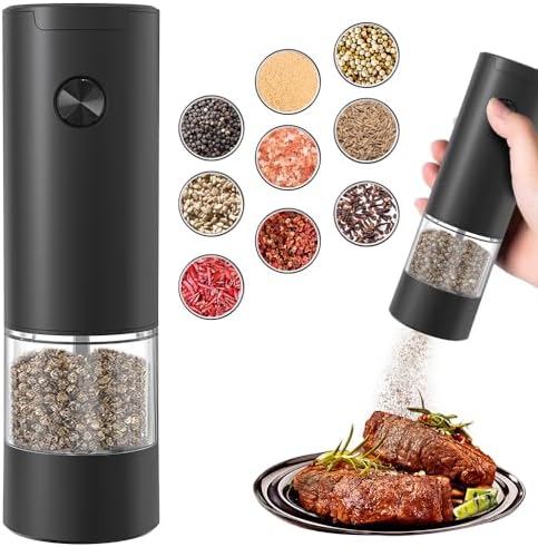Electric Pepper or Salt Grinder,Adjustable Coarseness Salt & Pepper Mill,With LED Light,Easy to Clean,Battery Powered,One Handed Operation,Kitchen Essential（1 pack/black）