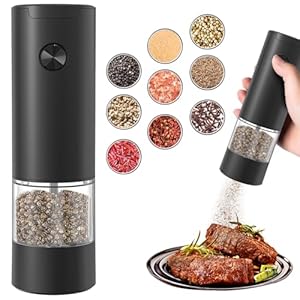 Electric Pepper or Salt Grinder,Adjustable Coarseness Salt & Pepper Mill,With LED Light,Easy to Clean,Battery Powered,One Handed Operation,Kitchen Essential（1 pack/black）