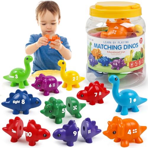Image of USATDD Numbers Matching Dinosaur Toy 1-10 Counting Sorting Game Double-Sided Dino Fine Motor Toys Number Recognition Learning Toy, Christmas Stocking Stuffers for for Kids Boys Girls