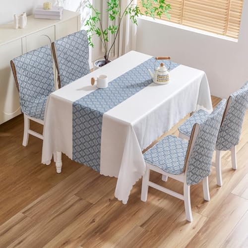 Image of HOMETHREADS Premium Cotton Chair Cover Set | Soft & Comfortable Seat Covers with Anti-Skid Non-Slip Backing + Waterproof Dining Table Cover (140x180 cm) (Trap Grey, 4 Chair Covers + 1 Table Cover)