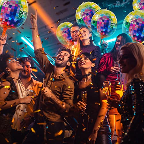 Pack Of 7 Colorful Disco Ball Balloons, Big, 22 Inch, 360 Degree Round 4D Disco Balloons | Metallic Disco Mirror Balloons For Cowgirl Disco Party | Graduation | Christmas | Halloween Party Decorations #TOP1