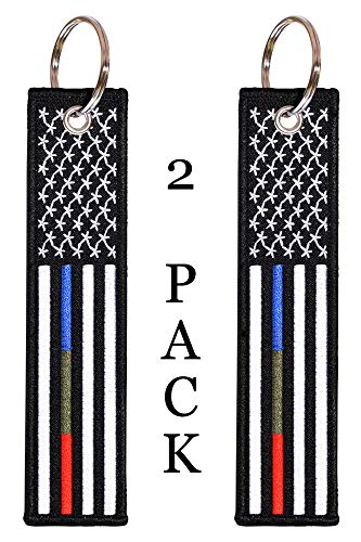 American Flag Keychain Tag with Key Ring and Carabiner - Police, Military, Firefighters - Keys, Cars, Motorcycles, Backpacks, Luggage, and Gifts - EDC (Thin Blue Green Red Line)