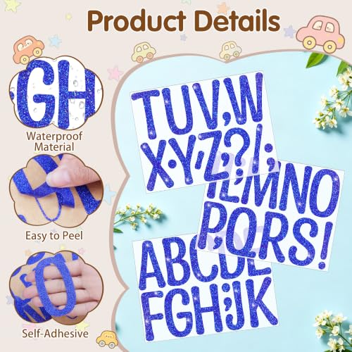 Image of Glitter Letter Stickers, 3 Inch Large Letters for Poster Board (Blue) | 160 PCS,Self-Adhesive,Vinyl Alphabet Stickers,Bulletin Board Letters for Classroom,Party,DIY Crafts,Home,Office,Mailbox Decor