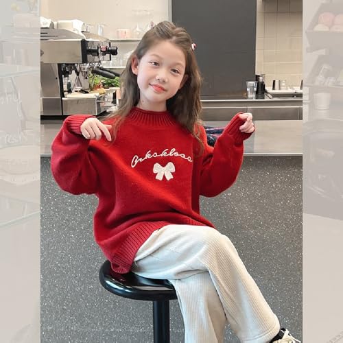 Chinese New Year girls' thick red knitted sweater, children's loose autumn and winter top3