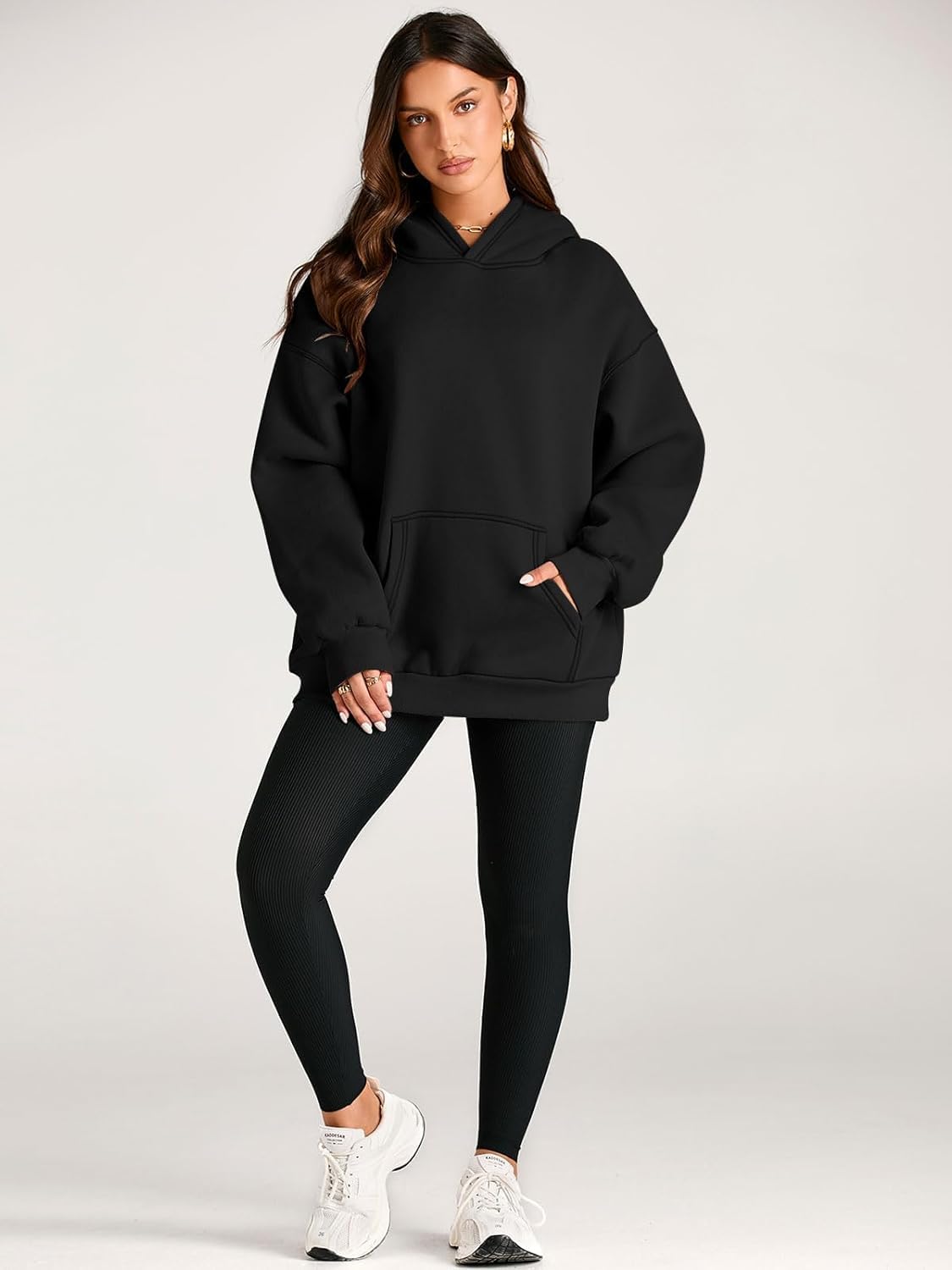 Hoodie Damen Kapuzenpullover Oversize Casual Pullover Sweatshirt Langarm Baumwolle Pulli Herbst Winter Hoody mit Tasche