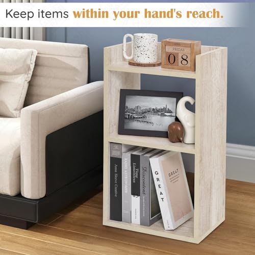 Image of ABOUT SPACE Side Table - Bed Side Tables for Bed Room with 2 Adjustable Shelves | DIY Engineered Wood Night Stand with Storage, Open Display End Table for Home Office (L 33 x B 24 x H 61.5 cm - Beige)