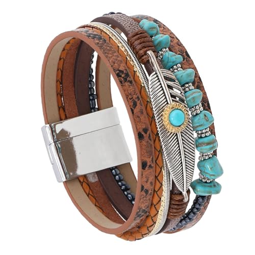 Turquoise Bracelet for Women, Multi Layer Leather Bracelet for Men, Boho Western Bracelet for Turquoise Jewelry Gift