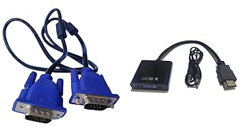 Anjo HDMI to VGA Converter Adapter with Aux Male to Female (Black) & VGA Cable Male to Male 1.5 Meter (Blue) Support 1080p/HD Quality Suitable for Laptop, Computer, Monitor, TV, LED, LCD 2 in 1 Combo