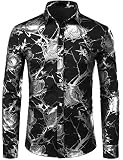 ZEROYAA Men's Nightclub Shiny Silver 3D Rose...