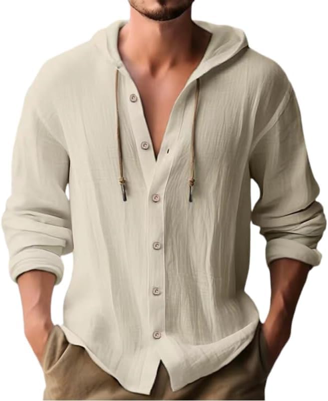 Men's Guayabera Shirts, Linen Shirt & Linen Hoodie - Long/Short Sleeve Button Down,...
