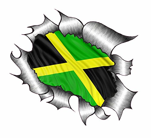 Ripped Torn Metal Jamaica Jamaican Flag Vinyl | Sticker | 4