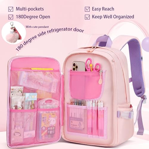 Girls Backpack,Kawaii Bunny Backpack for Girls Kindergarten Cute Elementary Schoolbag with Lunch Box Kids Children Bookbag Casual Daypack with Chest Strap2