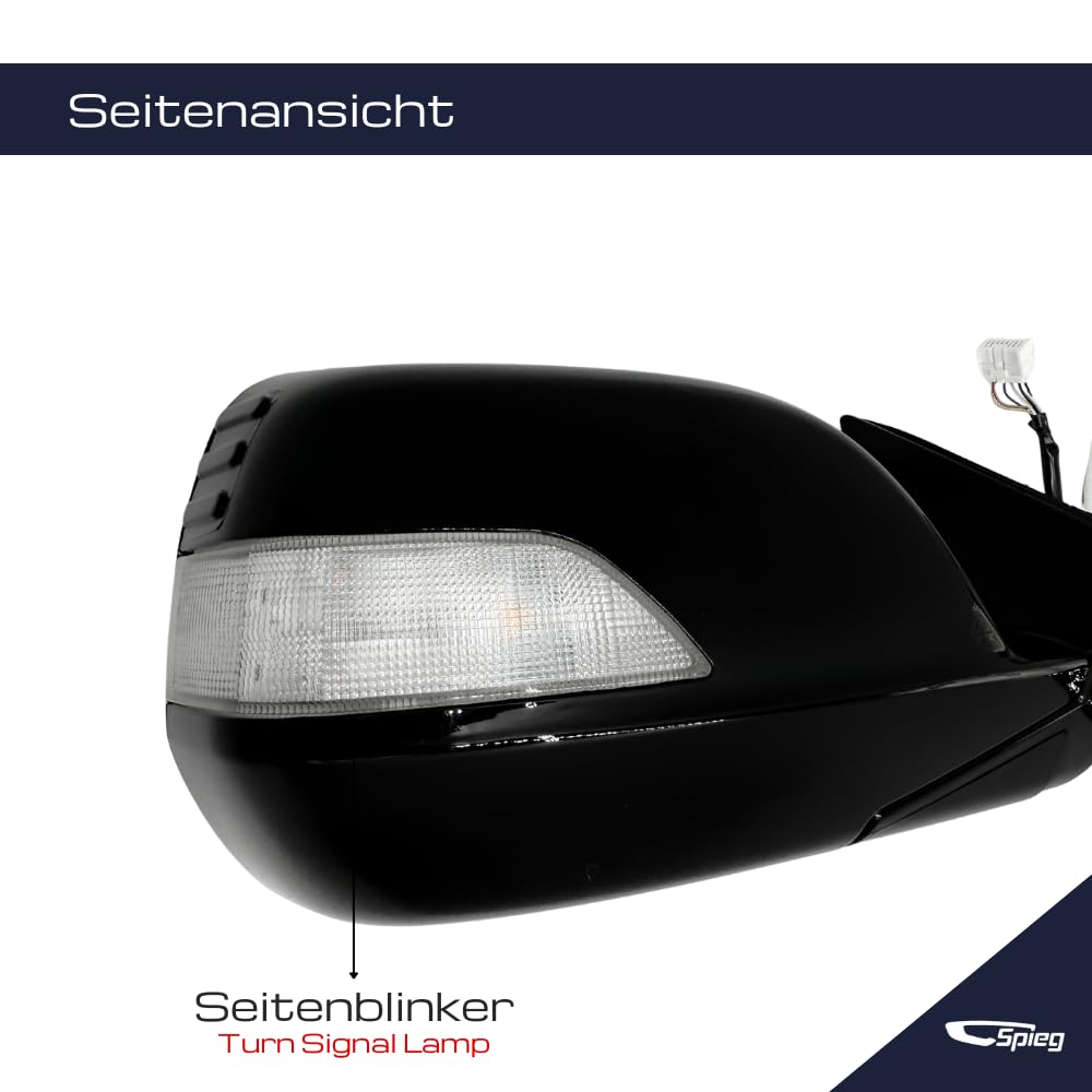 Spieg Außenspiegel Rechts für Honda CR-V 3 2007-2011 Elektrisch Einklappbar, mit Blinklicht, Glänzend Schwarz, 9 PIN