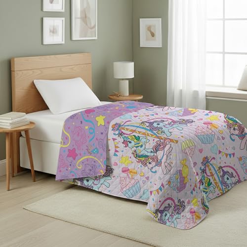 Image of Northwest My Little Pony Pony Party Quilted Blanket, Comfy Throw, Adults Boys Girls, Soft Lightweight Bedding for Bed, or Couch, 60 x 80 inches