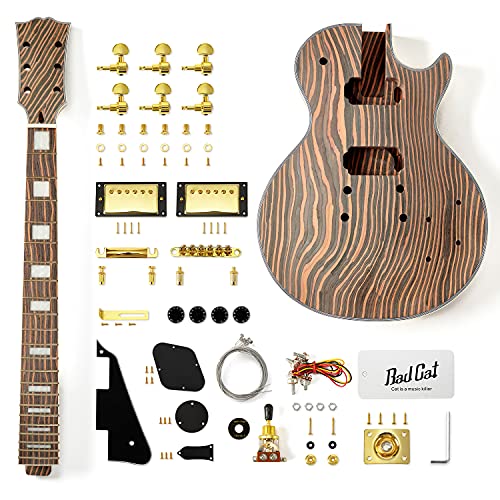 Bad Cat Instruments DIY Electric Guitar Kit LP Style 6 Strings Zebrawood Solid Guitar Body, Builder Kit