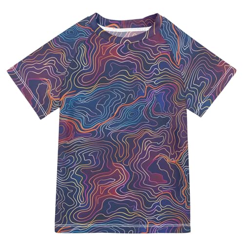 ALAZA Boys Swim Shirts Toddler Rash Guard Short Sleeve Rashguard Lines Abstract Dark UPF 50+ 11-12T