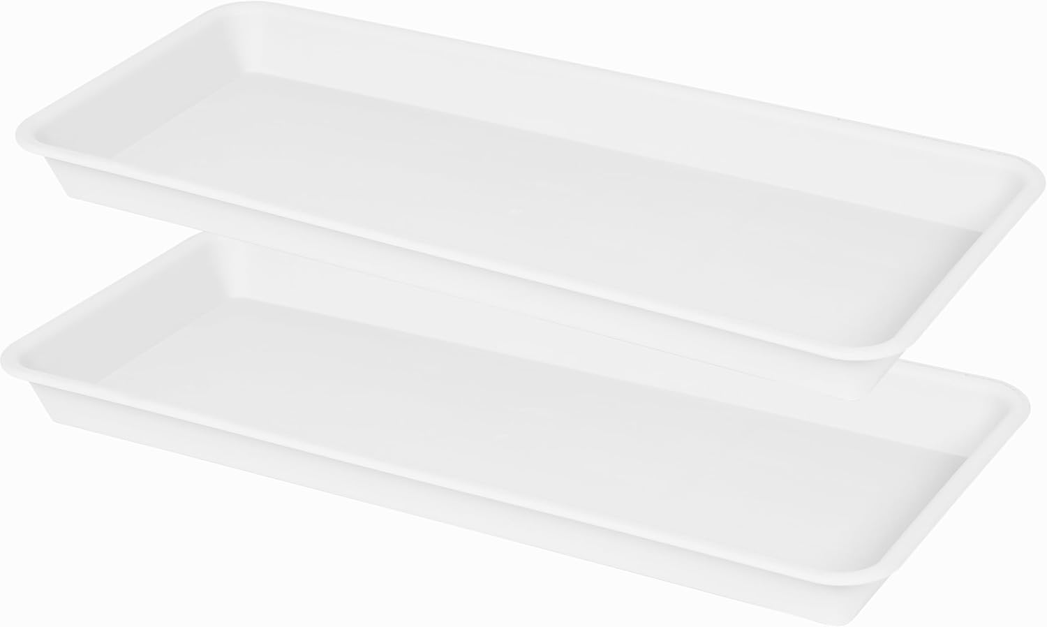 2 Pack Plastic Plant Saucer - Rectangular 30 inch, Indoors/Outdoors, Drip Tray for Flower Pot, Windowsill (8 X 30'', Cream White)