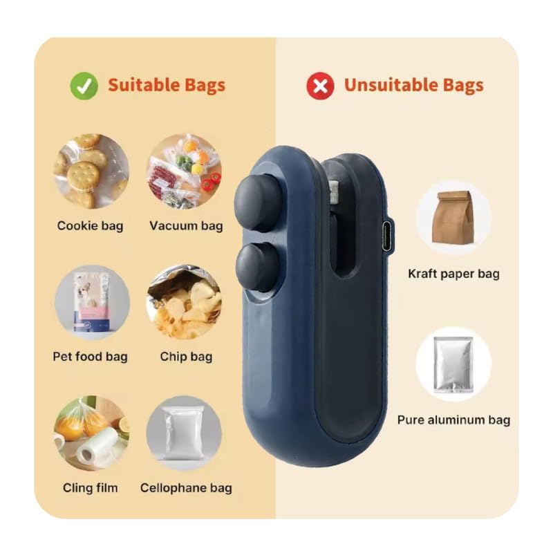 Image of AQAY 2-in-1 Bag Sealer and Cutter, Mini Food Sealer with Magnet Design, Mini Rechargeable Handheld Bag Sealing Machine for Chips Snacks Plastic Bags Fresh Storage Color - Navy Blue