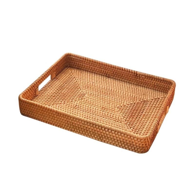 Vassoio Portata Cesto di Frutta in Rattan Intrecciato A Mano, Vassoio da Portata for Torta Dessert, Portaoggetti Cucina Rettangolare for L'organizzazione del Tavolo Svuotatasche(XL)