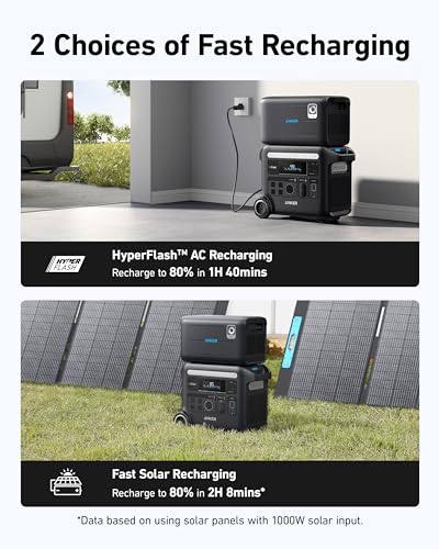 Image of Anker SOLIX F2600 Portable Power Station, PowerHouse 767 and 760 Expansion Battery, with 1x400W Solar Panels, 5120Wh LiFePO4 Battery with 4 AC Outlets Up to 2400W for Home, Outdoor Camping, RV