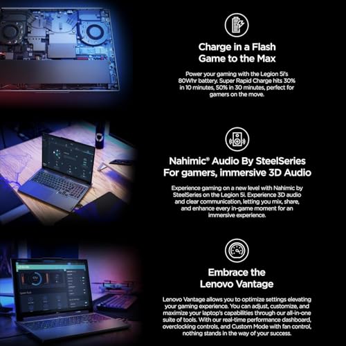 Image of Lenovo Legion 5i Gaming Laptop, NVIDIA RTX 4060, Intel Core i9-14900HX Up to 5.8GHz, 16 inch WQXGA 165Hz, 64 GB DDR5, 2 TB SSD, Wi-Fi 6E, Windows 11 Pro, Microsoft Office Lifetime License, w /Accessories
