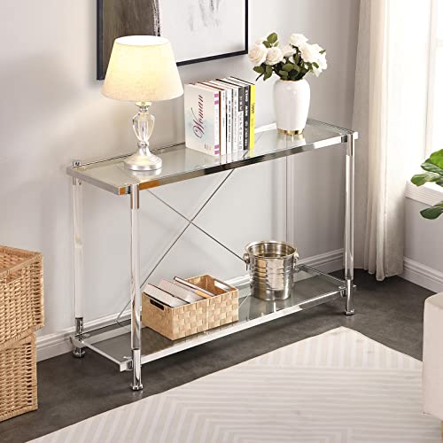 Kassipo Acrylic Sofa Table, Glass Entryway Table, Narrow Console Table Behind Couch, 47" Console Table for Entryway, Living Room, Hallway, Silver Kassipo Acrylic Sofa Table, Glass Entryway Table, Narrow Console Table Behind Couch, 47" Console Table for Entryway, Living Room, Hallway, Silver