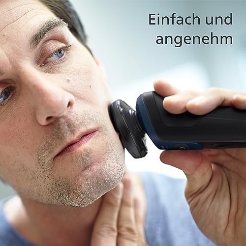 Foto von Philips Shaver Series 5000 – Elektrischer Nass- & Trockenrasierer für Herren in Metallic-Blau mit Präzisionstrimmer & weicher Transporttasche (Modell S5465/18)