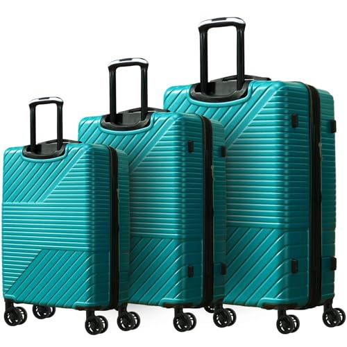 3-Piece Lightweight Hardshell Luggage Set with Double Spinner Wheels - Expandable Green Travel Suitcase Set