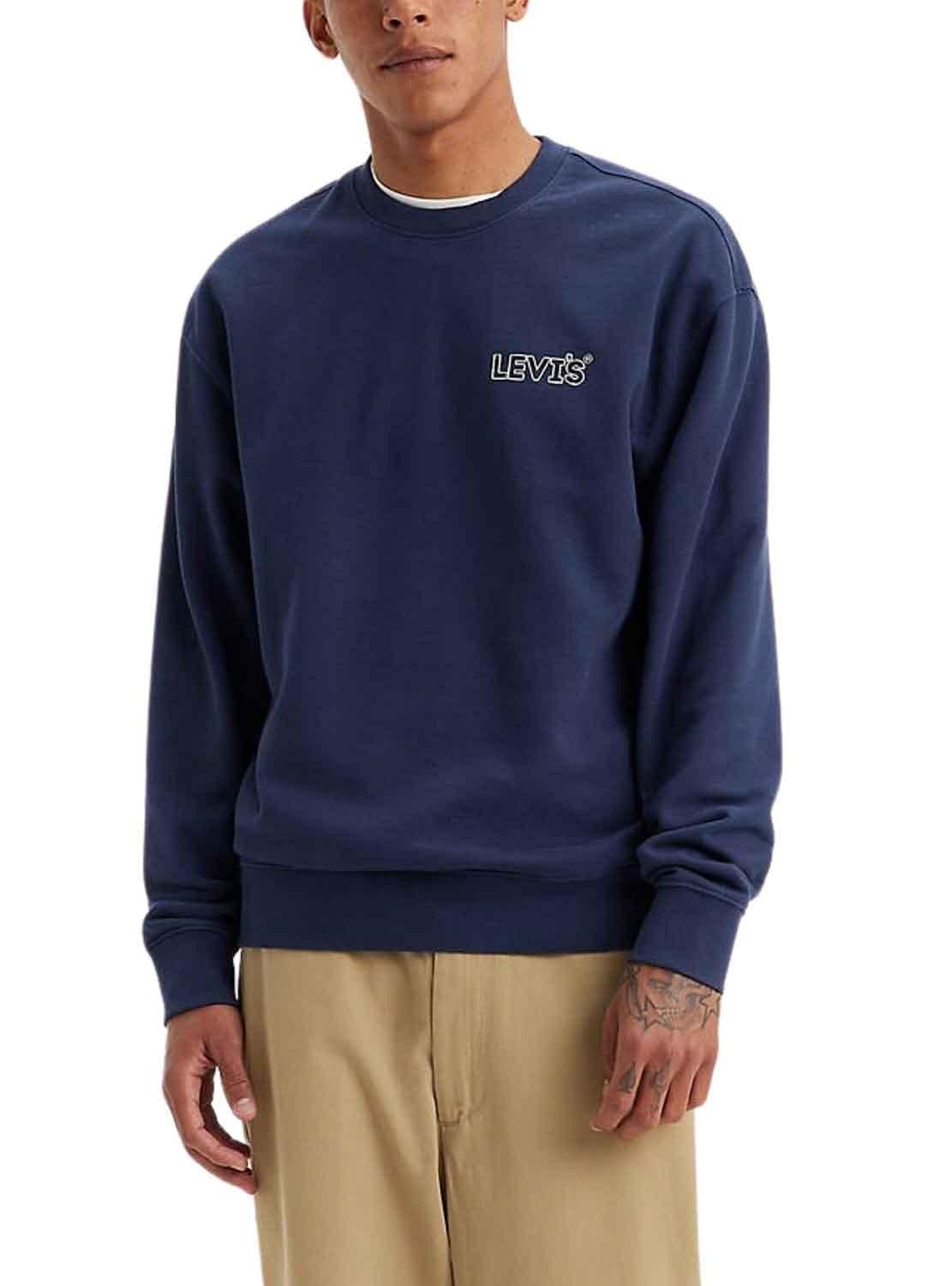 Levi's Men's Relaxd Graphic Crew Sweatshirt, Chrome Headline Naval Academy, XS