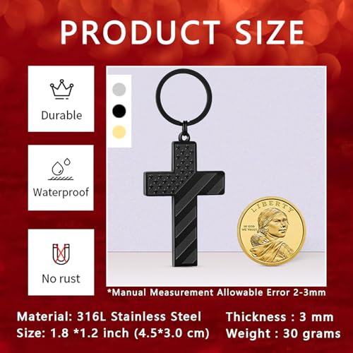 Image of DuoDiner Cross Keychain for Men American Flag Bible Verse Christian Gifts