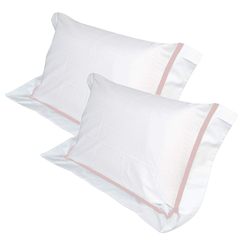 EVERGREENWEB - Cuscini Letto Coppia 100% Memory Foam alti 18 cm con Elegante Set di 4 Fodere GRATIS in Morbido Cotone Bianco + Balza e Riga Rosa, 2 Guanciali per dolori CERVICALI in Schiuma Ergonomica