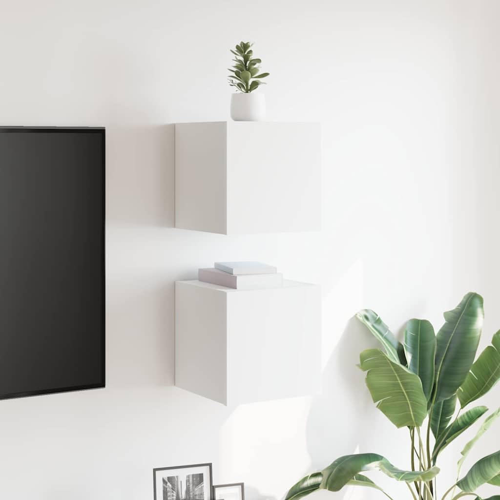 Set di 2 mobili da parete per TV, colore bianco, 30,5 x 30 x 30 cm
