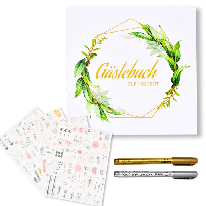 Wisebom Libro de Visitas Fiestas de Boda, 72 Páginas en Blanco Álbum de Boda de Recuerdo con Pegatinas y Bolígrafo, Hojas Libro de Invitados de Boda de Tapa Dura Album Fotos Scrapbooking para Boda