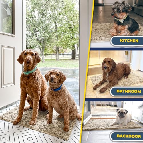 Muddy Mat® AS-SEEN-ON-TV Highly Absorbent Microfiber Door Mat and Pet Rug, Non Slip Thick Washable Area and Bath Mat Soft Chenille for Kitchen Bathroom Bedroom Indoor and Outdoor - Beige XXL 60"X48"