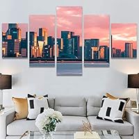 SIGNWIN 5 Panel Canvas Wall Art Modern Art Cityscape Contemporary Expressive Multicolor Photography Places for Home Decorations Ready to Hang - 60